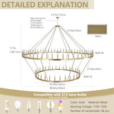 2-Tier Gold Wagon Wheel Chandelier 98 Inch 88-Lights - Farmhouse Rustic Round Extra Large Chandelier for High Ceilings
