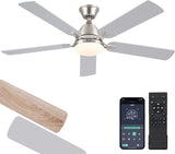 Ceiling Fans with Lights, 52 Inch Low Profile Ceiling Fan with Light and Remote Control,Reversible, 3CCT, Dimmable, Quiet, Brushed Nickel Ceiling Fan for Bedroom Indoor/Outdoor Use