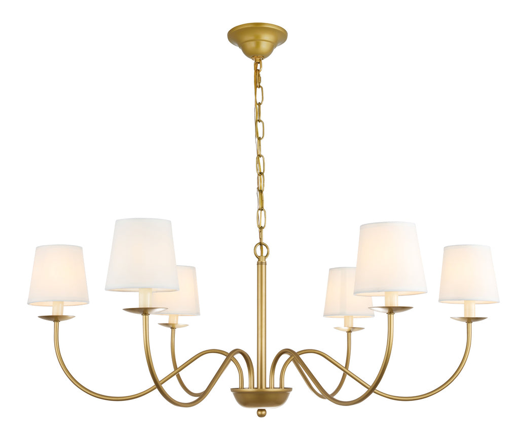 ZC121-LD6103D37BR - Living District: Eclipse 6 light Brass and White shade chandelier