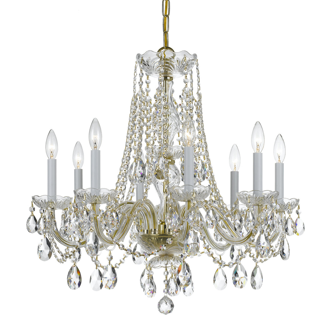 8 Light Polished Brass Crystal Chandelier Draped In Clear Hand Cut Crystal - C193-1138-PB-CL-MWP