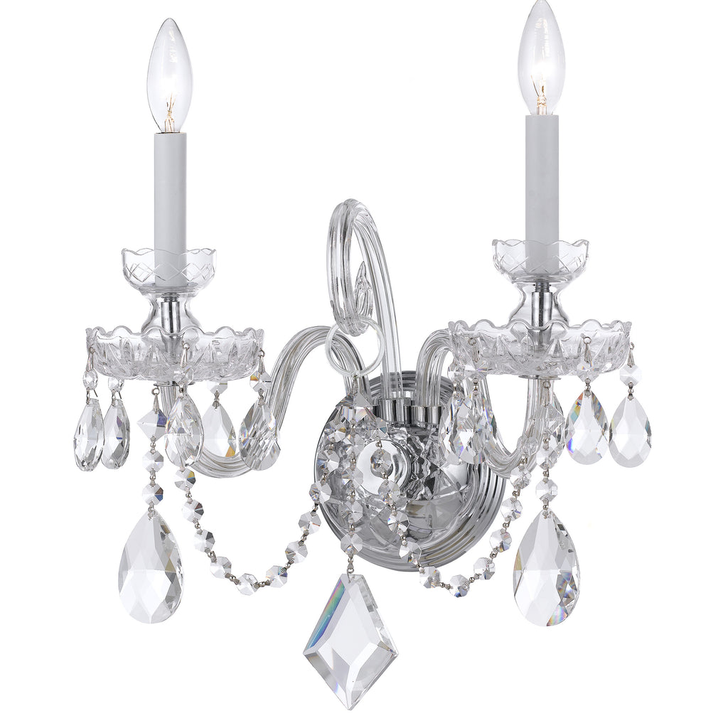 2 Light Polished Chrome Crystal Sconce Draped In Clear Hand Cut Crystal - C193-1142-CH-CL-MWP