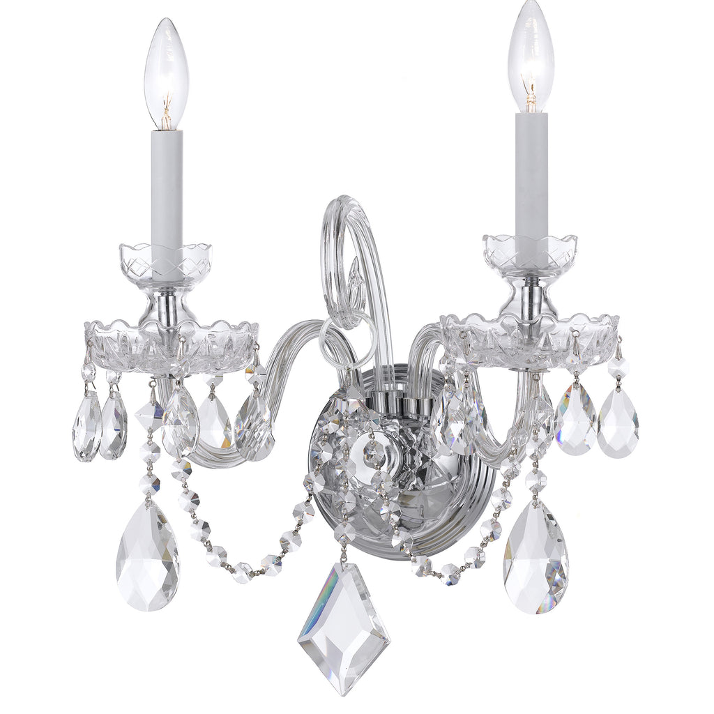 2 Light Polished Chrome Crystal Sconce Draped In Clear Swarovski Strass Crystal - C193-1142-CH-CL-S