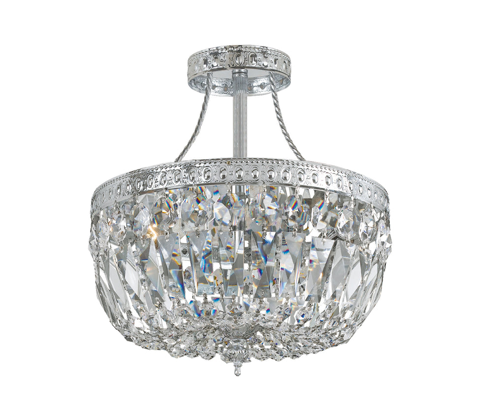 3 Light Polished Chrome Traditional Ceiling Mount Draped In Clear Swarovski Strass Crystal - C193-119-10-CH-CL-S