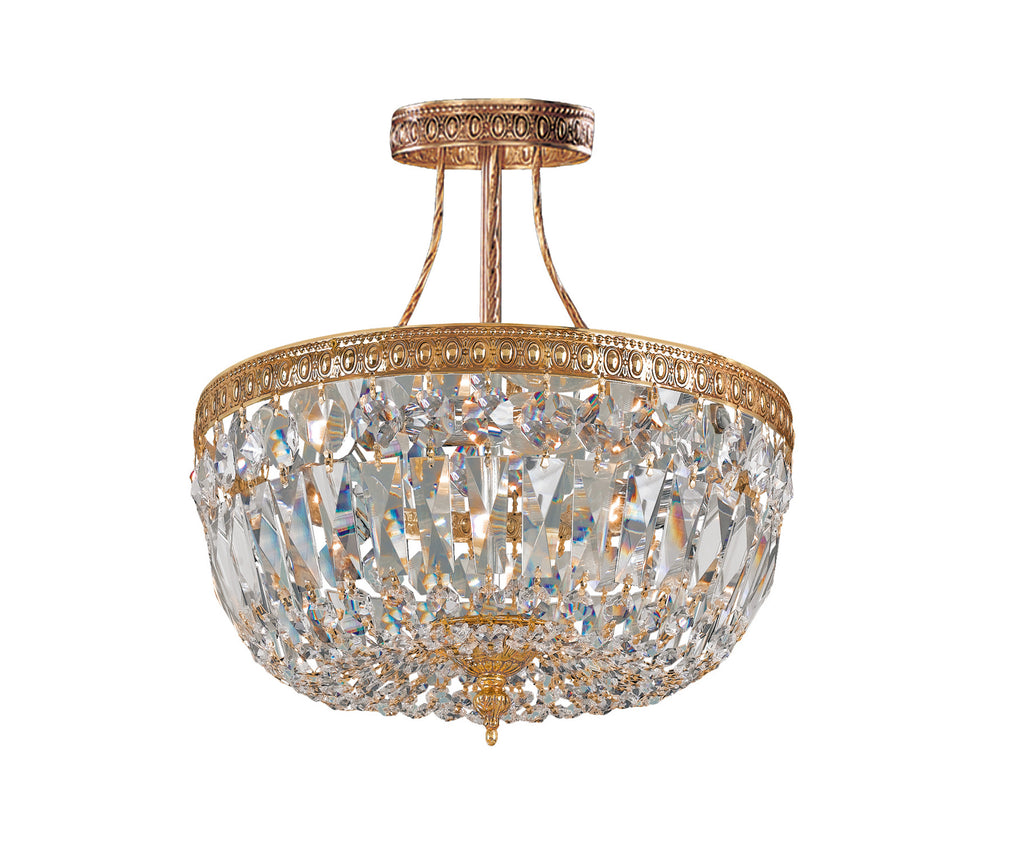 3 Light Olde Brass Traditional Ceiling Mount Draped In Clear Hand Cut Crystal - C193-119-10-OB-CL-MWP