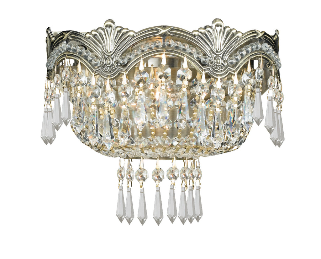 2 Light Historic Brass Crystal Sconce Draped In Clear Spectra Crystal - C193-1480-HB-CL-SAQ