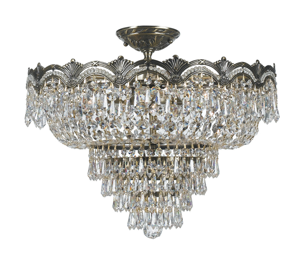5 Light Historic Brass Crystal Ceiling Mount Draped In Clear Swarovski Strass Crystal - C193-1485-HB-CL-S