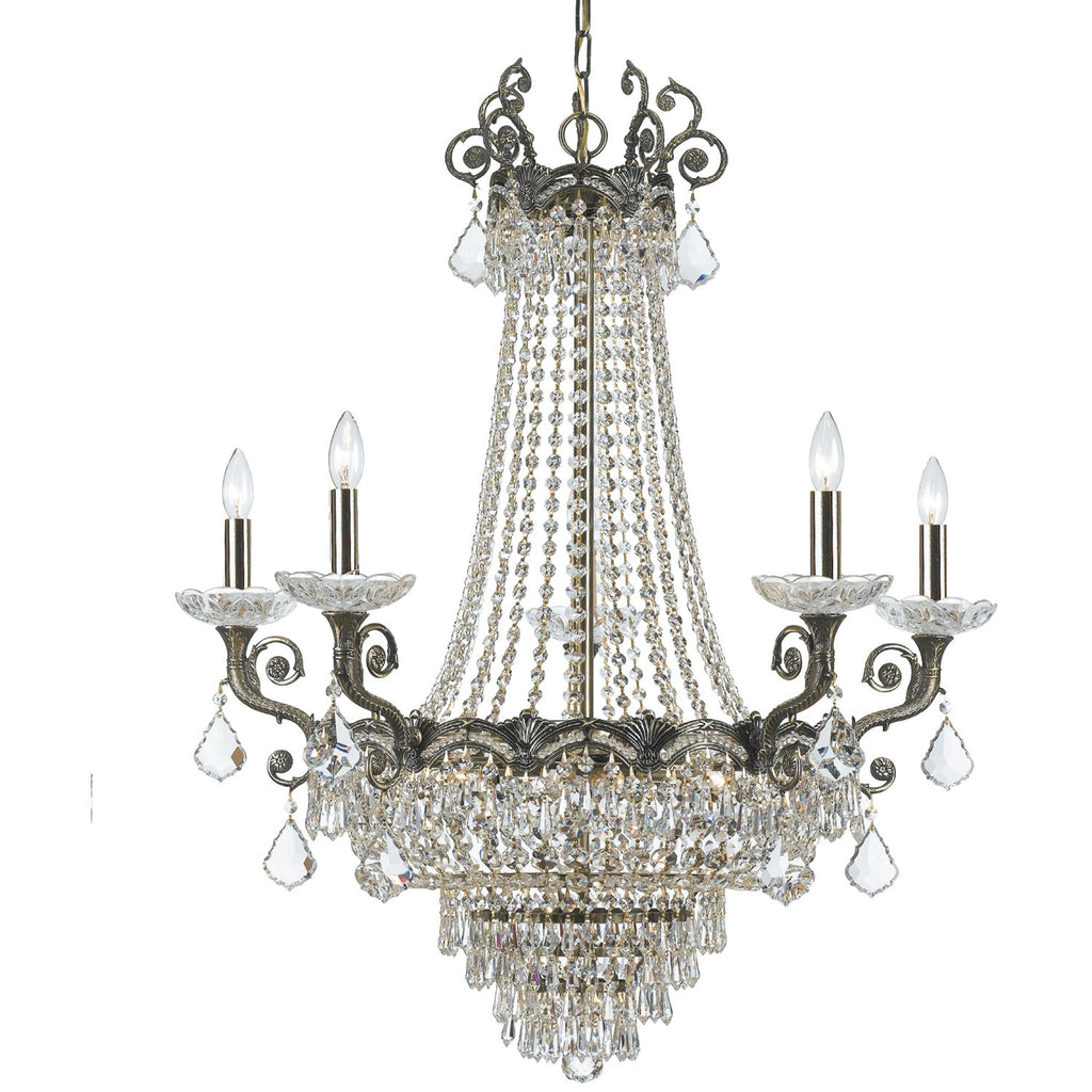 13 Light Historic Brass Crystal Chandelier Draped In Clear Hand Cut Crystal - C193-1486-HB-CL-MWP