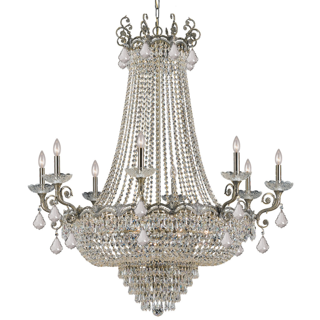 20 Light Historic Brass Crystal Chandelier Draped In Clear Swarovski Strass Crystal - C193-1488-HB-CL-S