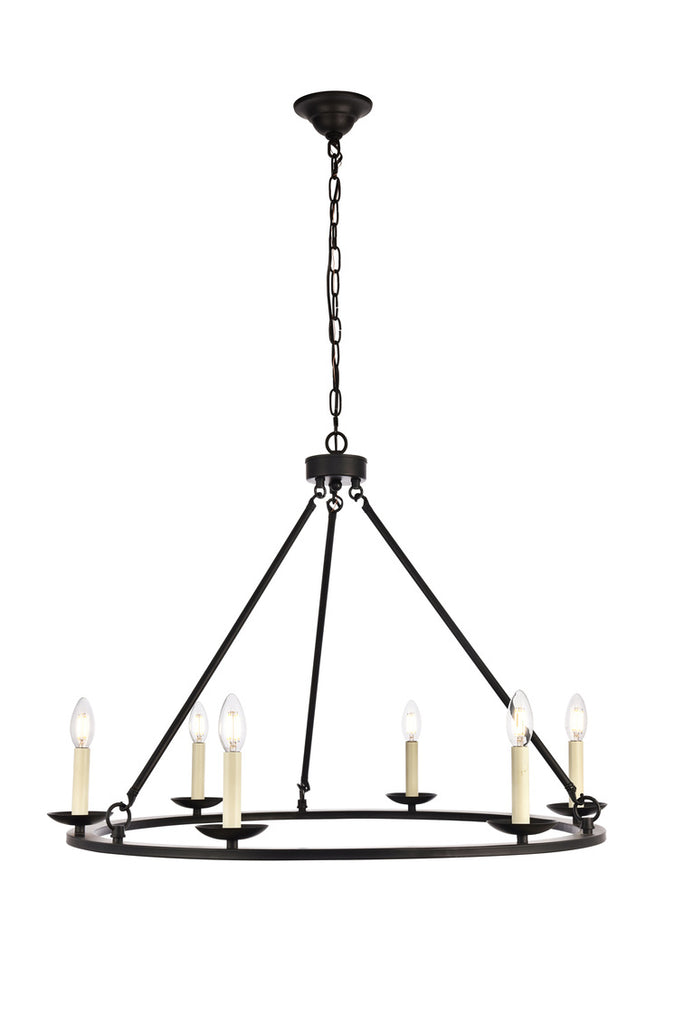 ZC121-LD6010D32BK - Living District: Maine Collection Chandelier D32.4 H23.25 Lt:6 Black Finish