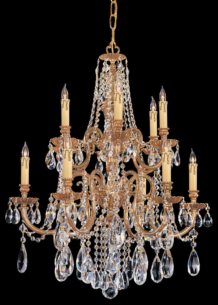 12 Light Olde Brass Crystal Chandelier Draped In Clear Hand Cut Crystal - C193-2712-OB-CL-MWP