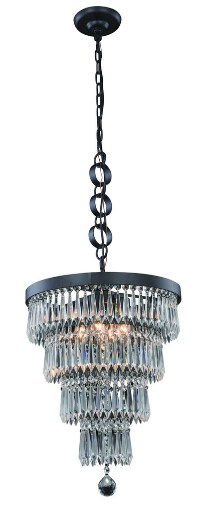 ZC121-1220D15MB/RC - Urban Classic: Bastille 4 light Matte Black Pendant Clear Royal Cut Crystal