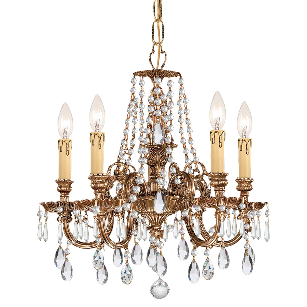 5 Light Olde Brass Traditional Chandelier Draped In Clear Hand Cut Crystal - C193-2805-OB-CL-MWP