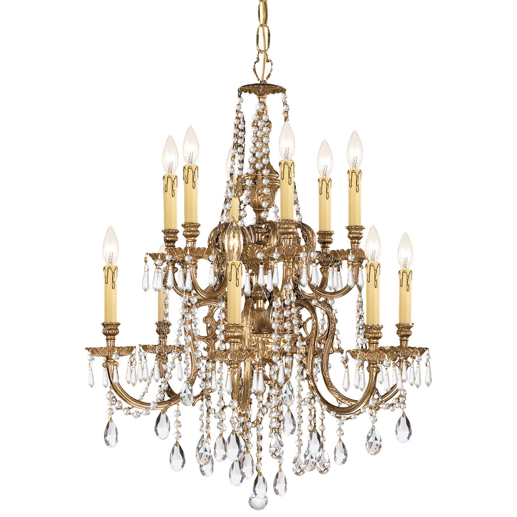12 Light Olde Brass Traditional Chandelier Draped In Clear Spectra Crystal - C193-2812-OB-CL-SAQ