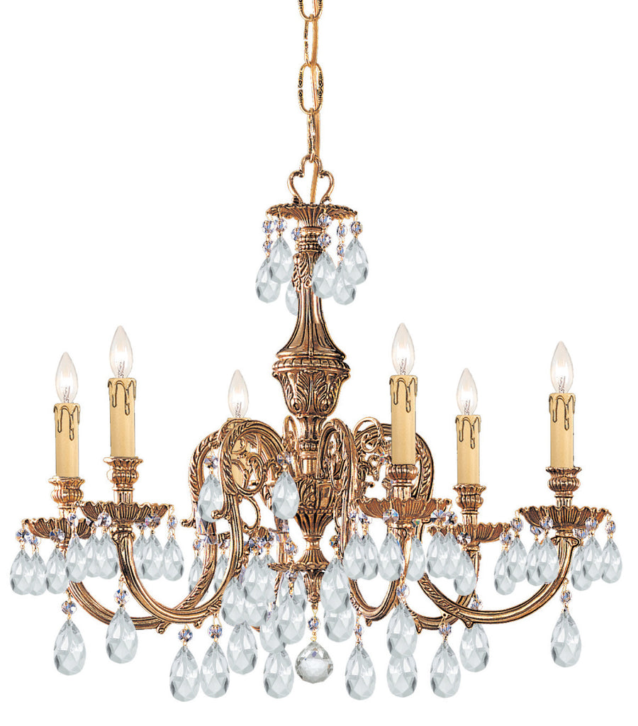 6 Light Olde Brass Crystal Chandelier Draped In Clear Hand Cut Crystal - C193-2906-OB-CL-MWP