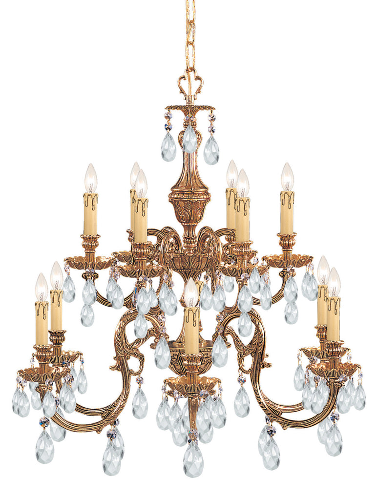 12 Light Olde Brass Crystal Chandelier Draped In Clear Hand Cut Crystal - C193-2912-OB-CL-MWP