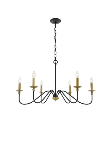 ZC121-LD5006D36BRB - Living District: Rohan 6 light Matte Black and Brass Pendant