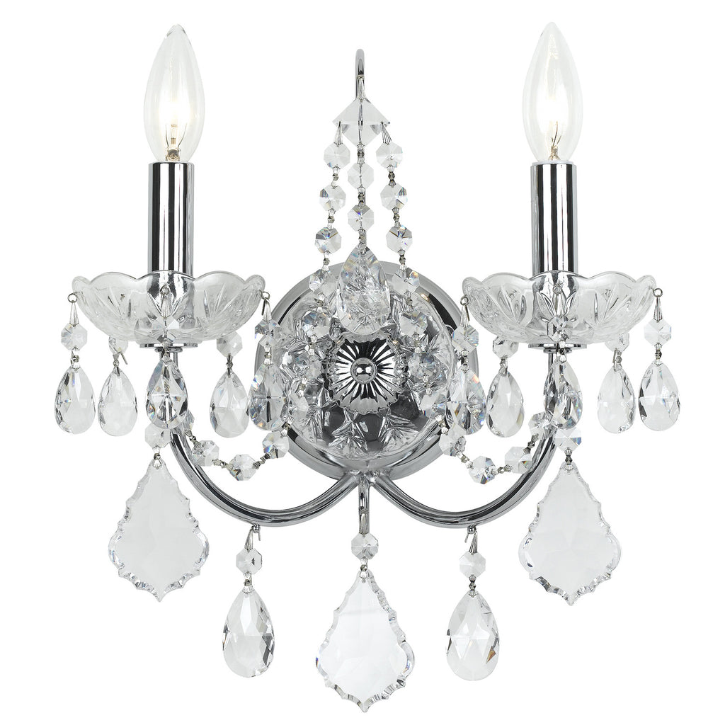 2 Light Polished Chrome Crystal Sconce Draped In Clear Swarovski Strass Crystal - C193-3222-CH-CL-S