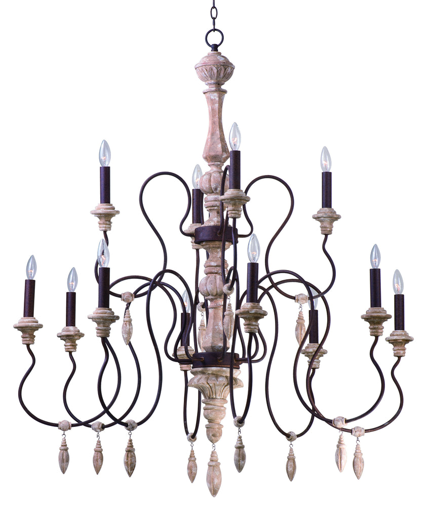 Olde World 12-Light Chandelier Senora Wood - C157-39609SW