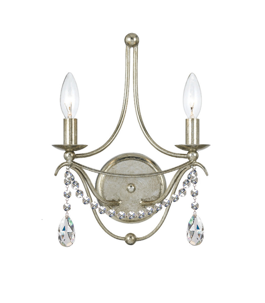 2 Light Antique Silver Modern Sconce Draped In Clear Spectra Crystal - C193-412-SA-CL-SAQ