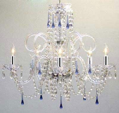 Blue Crystal Chandelier Chandeliers Lighting W/Chrome Sleeves - A46-B43/387/5BLUE