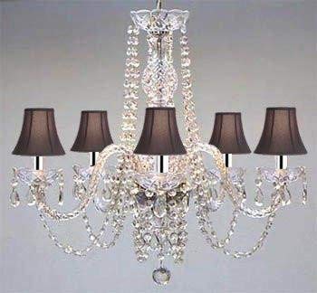 AUTHENTIC ALL CRYSTAL CHANDELIER WITH BLACK SHADES! W/CHROME SLEEVES! - A46-B43/BLACKSHADES/384/5