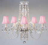 Swarovski Crystal Trimmed Chandelier Authentic All Crystal Chandelier And Pink Shades H25" W24" - A46-Pinkshades/384/5Sw