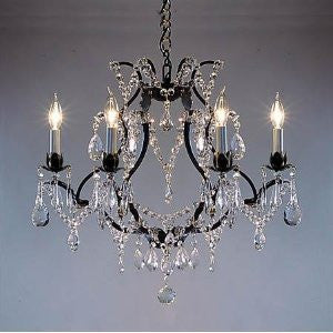 Swarovski Crystal Trimmed Chandelier Wrought Iron Crystal Chandelier H19" X W20". Swag Plug In-Chandelier W/ 14' Feet Of Hanging Chain And Wire - A83-B16/3030/6 Sw