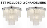 Set of 2 - Glacier Round Frosted Glass Chandelier Lighting 3 Tier - Great for The Dining Room, Kitchen, Foyer, Entry Way, Living Room, and More! H 22" W 20" - 2EA G7-6002/10