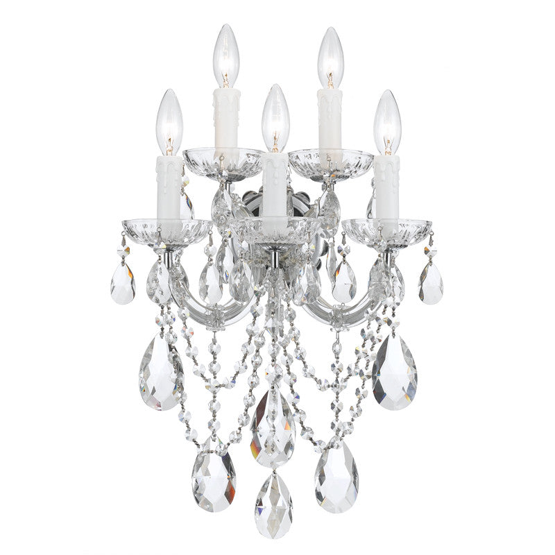 5 Light Polished Chrome Crystal Sconce Draped In Clear Swarovski Strass Crystal - C193-4425-CH-CL-S