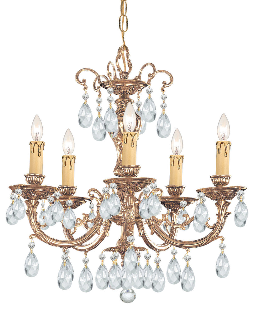 5 Light Olde Brass Crystal Chandelier Draped In Clear Hand Cut Crystal - C193-495-OB-CL-MWP