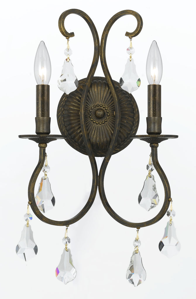 2 Light English Bronze Crystal Sconce Draped In Clear Hand Cut Crystal - C193-5012-EB-CL-MWP