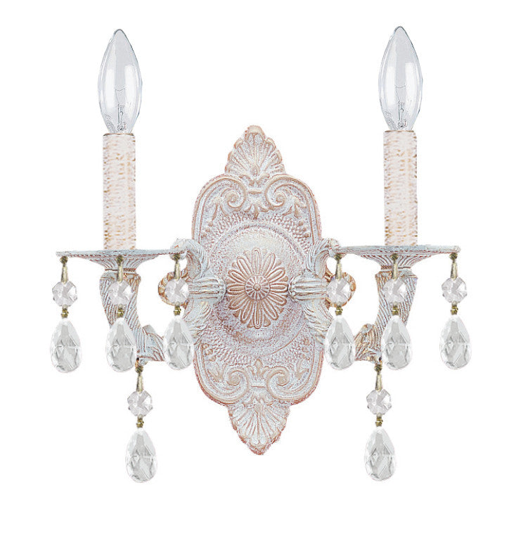 2 Light Antique White Youth Sconce Draped In Clear Swarovski Strass Crystal - C193-5022-AW-CL-S
