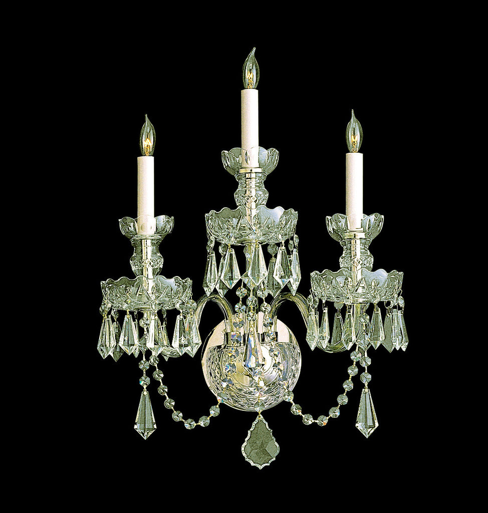 3 Light Polished Brass Crystal Sconce Draped In Clear Spectra Crystal - C193-5023-PB-CL-SAQ
