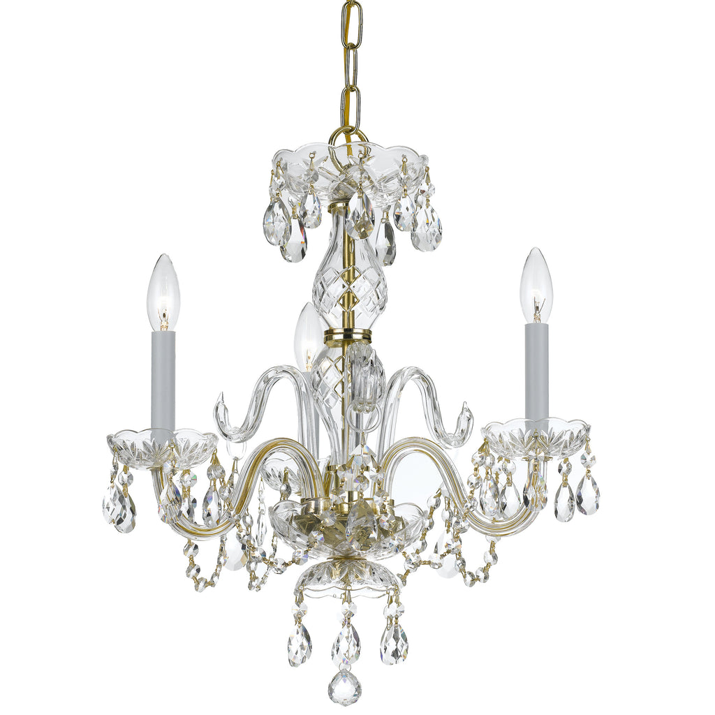 3 Light Polished Brass Crystal Mini Chandelier Draped In Clear Swarovski Strass Crystal - C193-5044-PB-CL-S