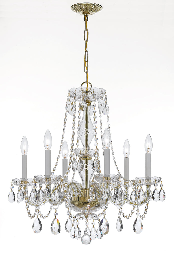 6 Light Polished Brass Crystal Chandelier Draped In Clear Hand Cut Crystal - C193-5086-PB-CL-MWP