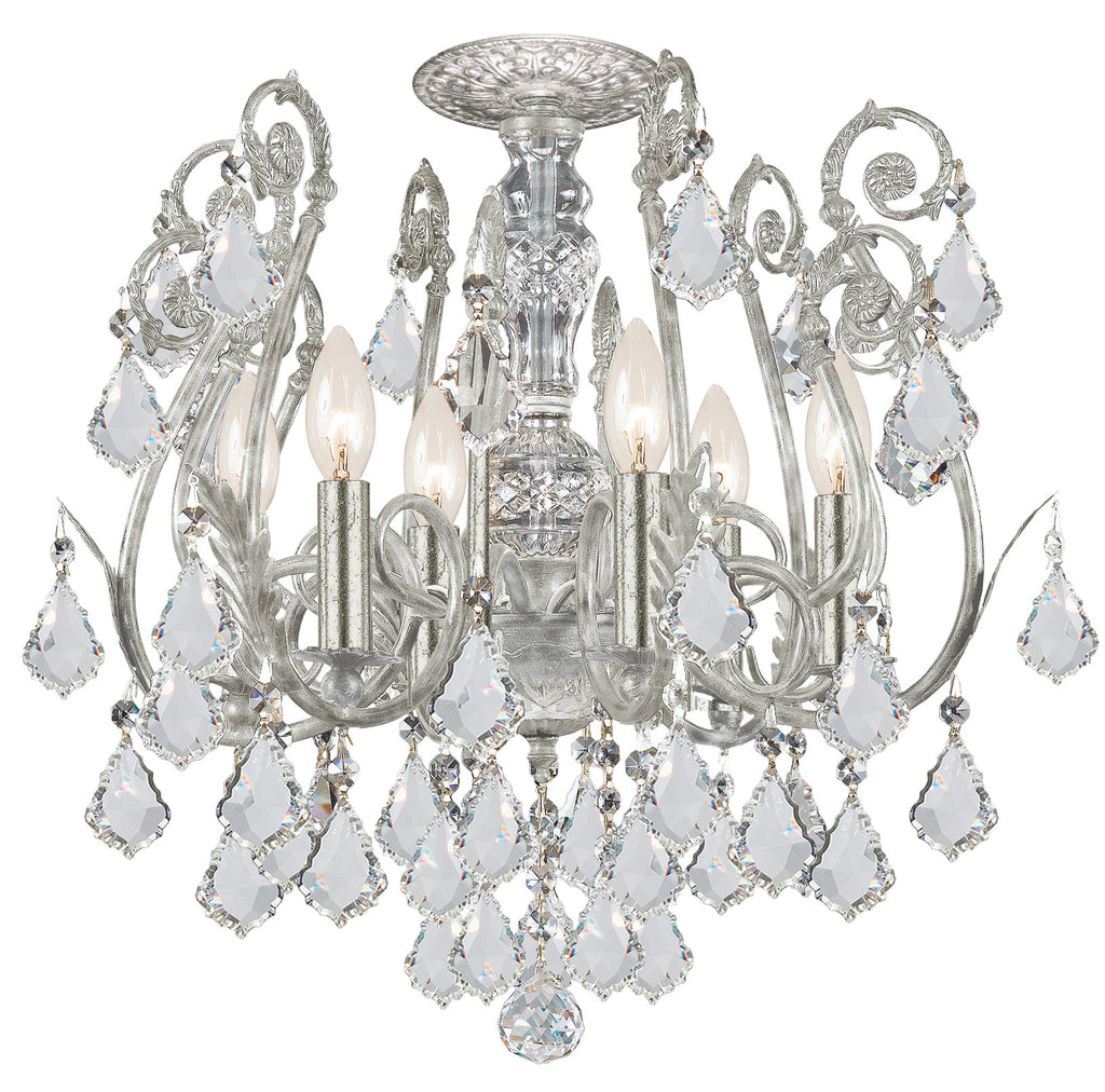 6 Light Olde Silver Crystal Ceiling Mount Draped In Clear Spectra Crystal - C193-5115-OS-CL-SAQ