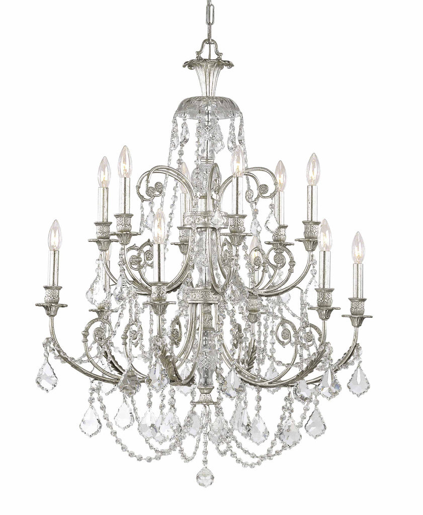 12 Light Olde Silver Crystal Chandelier Draped In Clear Swarovski Strass Crystal - C193-5119-OS-CL-S