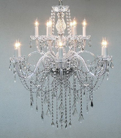 Authentic All Crystal Chandelier H38" X W32" - Go-A46-3/385/6+6