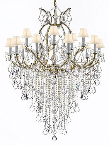 Maria Theresa Chandelier Empress Crystal (Tm) Lighting Chandeliers H50" X W37" With White Shades Great For Large Foyer / Entryway - A83-B12/Sc/Whiteshades/21510/15+1
