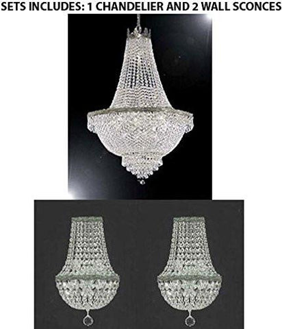 Set Of 3 - 1 French Empire Crystal Chandelier Lighting - Great For The Dining Room Foyer Living Room H50" X W30" And 2 Empire Crystal Wall Sconce Lighting W9.5" H18" D5" - 1Eacs/870/14Large+2Eacs/4/5/Wallsconce A500-