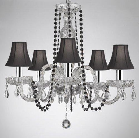 CRYSTAL CHANDELIER CHANDELIERS LIGHTING WITH BLACK COLOR CRYSTAL AND SHADES W/CHROME SLEEVES! - A46-B43/BLACKB1/BLACKSHADES/384/5