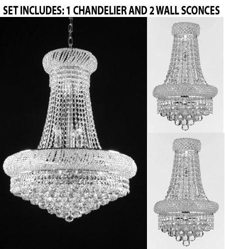 Set Of 3 - 1 French Empire Crystal Chandelier H32" X W24" - Good For Dining Room Foyer Entryway Family Room And More And 2 Empire Empress Crystal (Tm) Wall Sconce W12" H17" - 1Ea Cs/542/15+2Ea C121-1800W12SC A500-