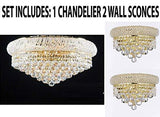 Set of 3-1 Flush Empire Crystal Chandelier Chandeliers Lighting 15X24 and 2 Empire Empress Crystal (Tm) Wall Sconce Lighting W 12" H 6" - FLUSH/542/15 + C121-1800W12G A500-