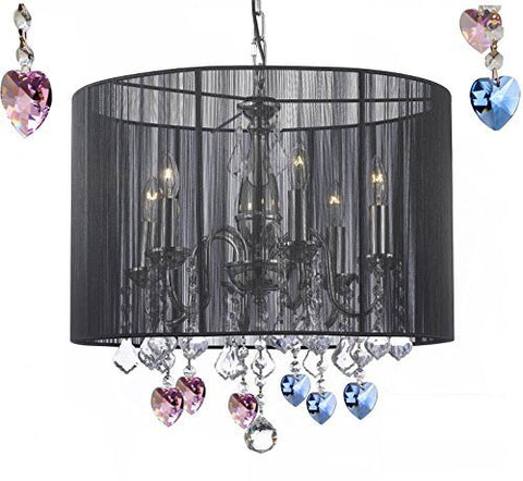 Crystal Chandelier Chandeliers With Large Black Shade Blue And Pink Crystal Hearts H19.5" X W18.5" - J10-B85/B21/1124/6