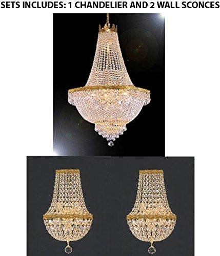 Set Of 3 - 1 French Empire Crystal Chandelier Lighting - Great For The Dining Room Foyer Living Room H50" X W30" And 2 Empire Crystal Wall Sconce Crystal Lighting W9.5" H18" D5" - 1Ea 870/14Large+2Ea Wallsconce/Cg/4/5 A500-