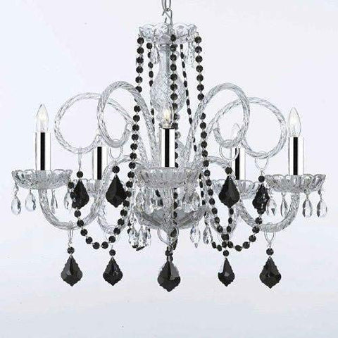 MURANO VENETIAN STYLE ALL-CRYSTAL CHANDELIER WITH BLACK COLOR CRYSTAL W/CHROME SLEEVES! - A46-B43/BLACKB2/385/5
