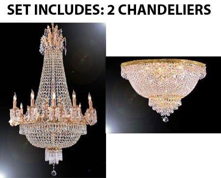 Set Of 2 - 1 French Empire Crystal Semi Flush Chandelier Lighting 25X32 12 Lights And 1 French Empire Crystal Semi Flush Chandelier Chandeliers Lighting H18" X W24" - 1Ea 1280/8+4 + 1Ea Flush/870/9 A500-