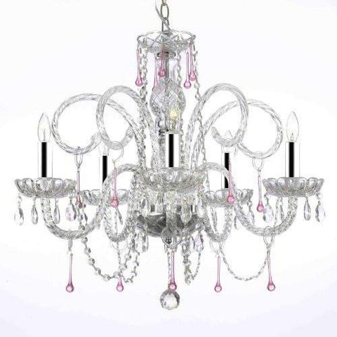 Pink Crystal Chandelier Chandeliers Lighting w/Chrome Sleeves! H25" X W24" - A46-B43/387/5PINK