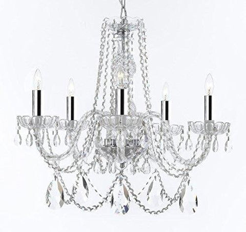 Murano Venetian Style Chandelier Crystal Lighting Fixture Pendant Ceiling Lamp for Dining Room, Bedroom, Entryway, Living Room with Large, Luxe, Diamond Cut Crystals w/Chrome Sleeves! H25" X W24" - A46-B43/B93/B89/384/5DC