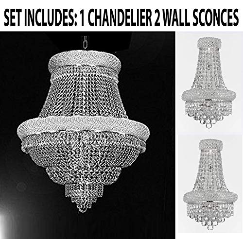 Set of 3-1 French Empire Crystal Chandelier Lighting H33 X W30 and 2 Empire Empress Crystal (tm) Wall Sconce Lighting W 12" H 17" - B92/CS/448/21 + C121-1800W12SC